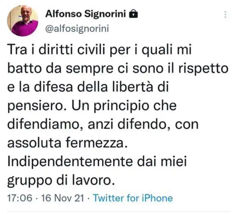 il tweet di signorini