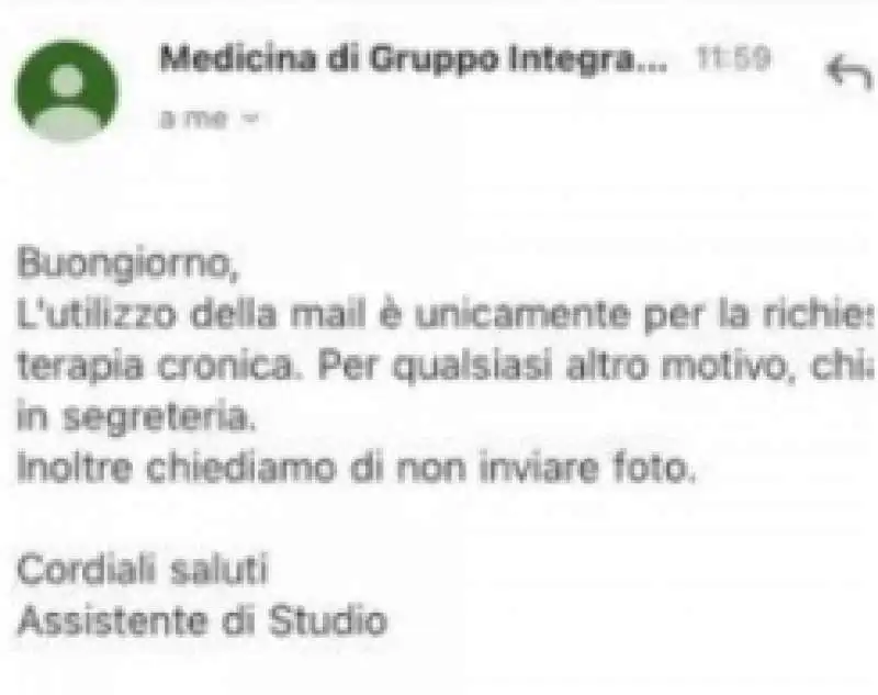 LA MAIL DELLO STUDIO MEDICO IN RISPOSTA A MICHELE MERLO