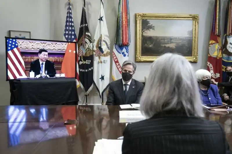 videoconferenza joe biden xi jinping  antony blinken 