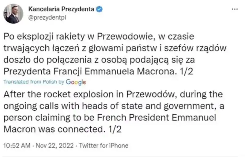 andrzej duda su twitter commenta la finta telefonata di macron   1