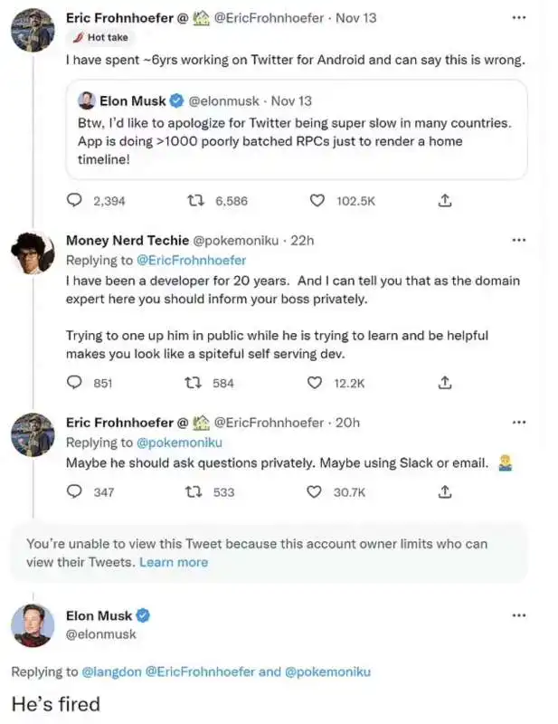 elon musk licenzia eric frohnhoefer via twitter  