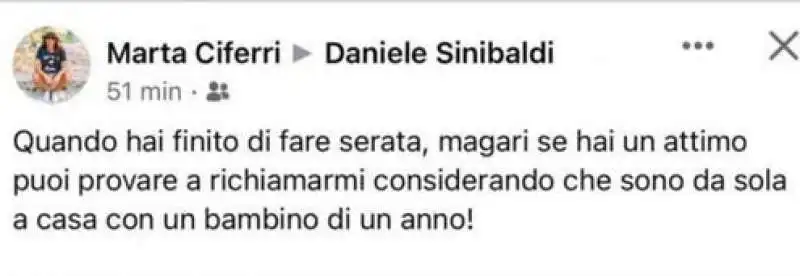 il messaggio della moglie di daniele sinibaldi