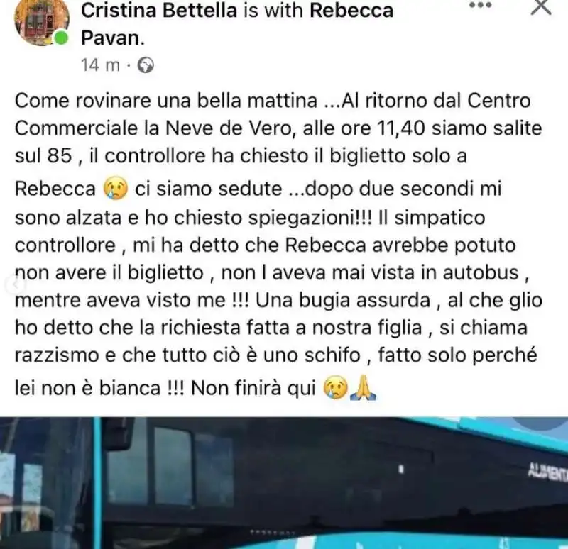 il post di rebecca pavan e la madre 