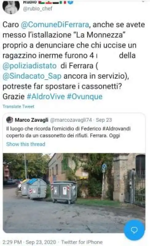 il tweet di chef rubio contro i poliziotti del caso aldrovandi