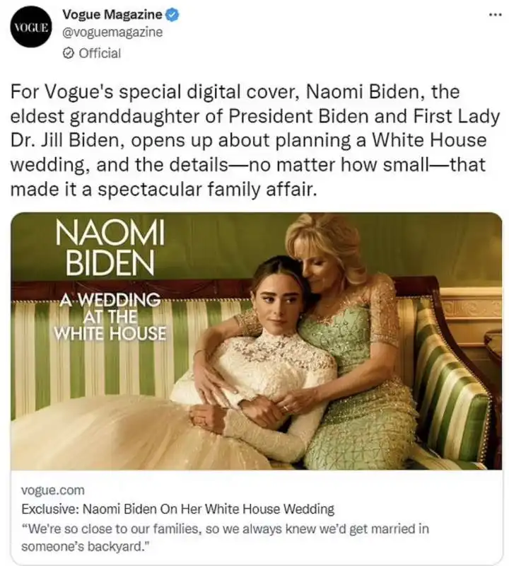 l esclusiva di vogue per le nozze di naomi biden 