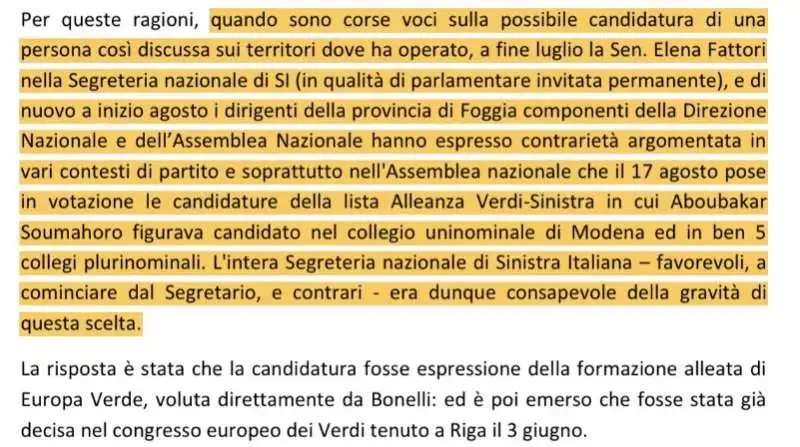 LA MAIL CON CUI I DIRIGENTI DI SINISTRA ITALIANA AVVERTIVANO FRATOIANNI SULLA CANDIDATURA DI SOUMAHORO