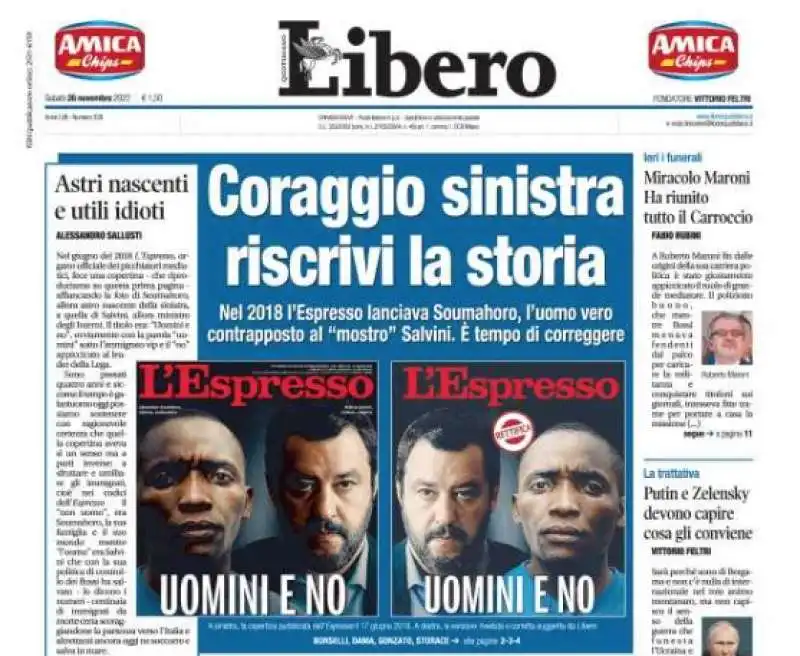 LA PRIMA PAGINA DI LIBERO SU SOUMAHORO - 26 NOVEMBRE 2022