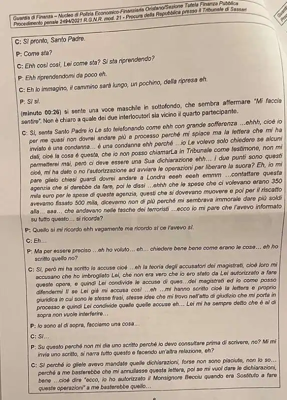 TRASCRIZIONE DELLA REGISTRAZIONE TRA ANGELO BECCIU E PAPA FRANCESCO  