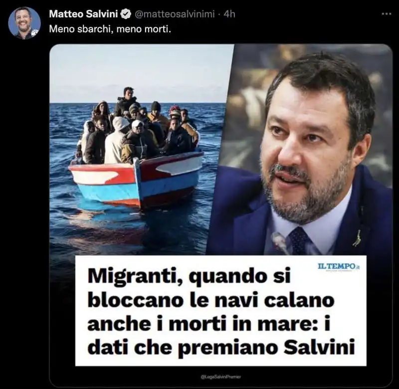 TWEET DI SALVINI SUL CASO OCEAN VIKING