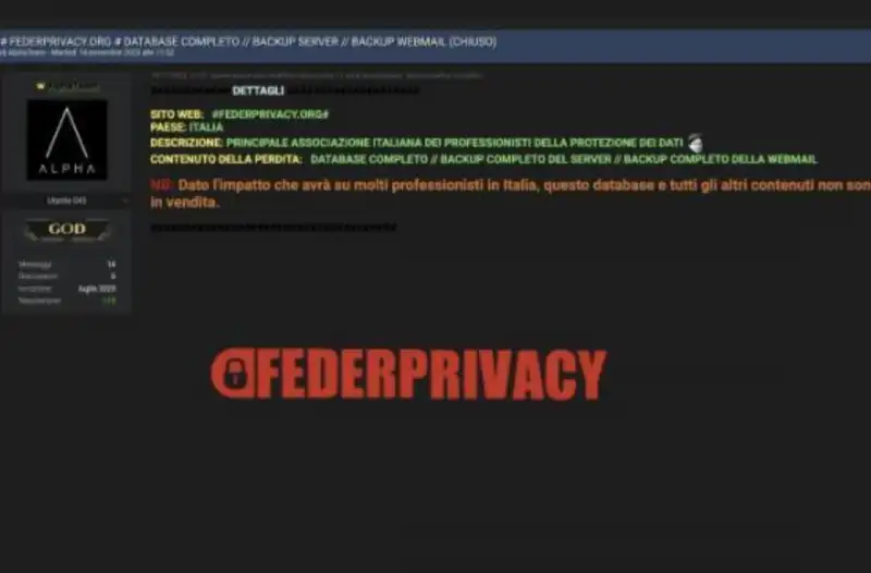 ATTACCO HACKER AL SITO DI FEDERPRIVACY