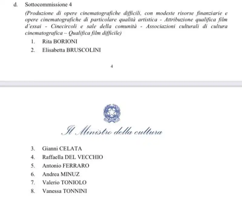 I COMPONENTI DELLA COMMISSIONE CHE HA BOCCIATO IL FILM DELLA CORTELLESI 