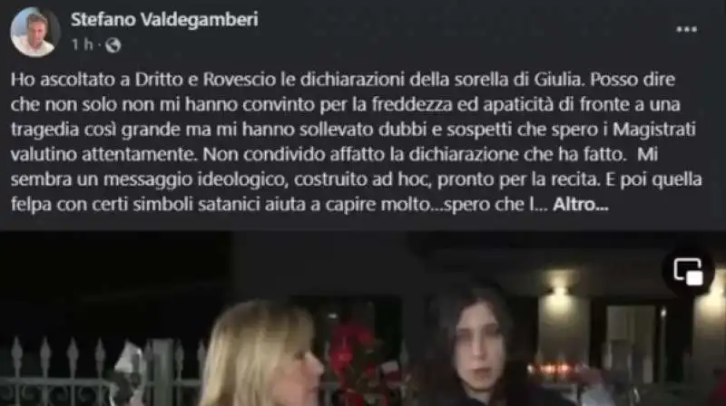 IL POST DI STEFANO VALDEGAMBERI SU ELENA CECCHETTIN 