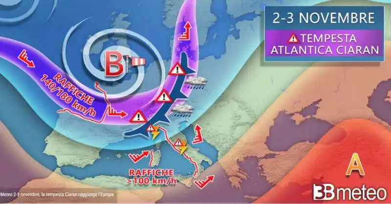 tempesta atlantica ciaran sull italia 