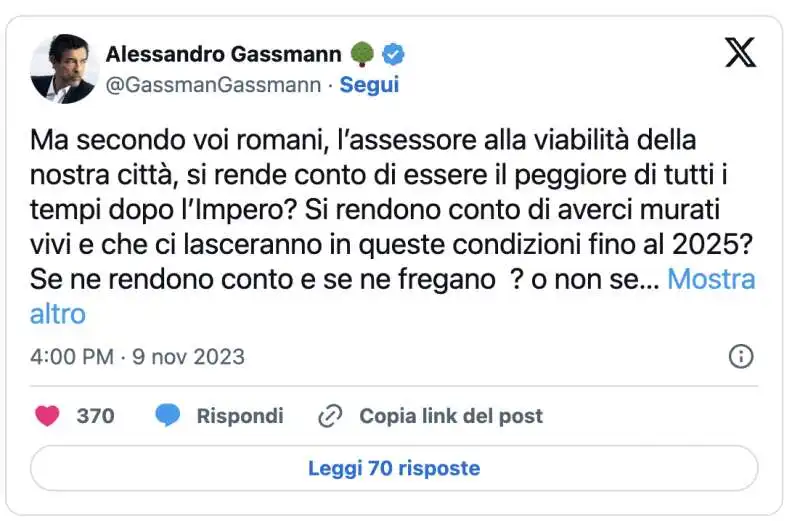 tweet di alessandro gassmann contro l assessore patane di roma