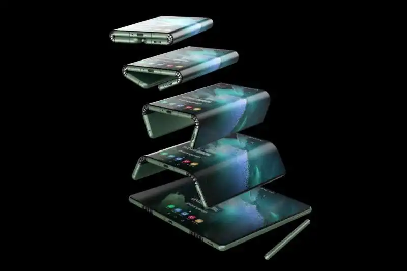 concept  dello smartphone che si piega in tre della samsung