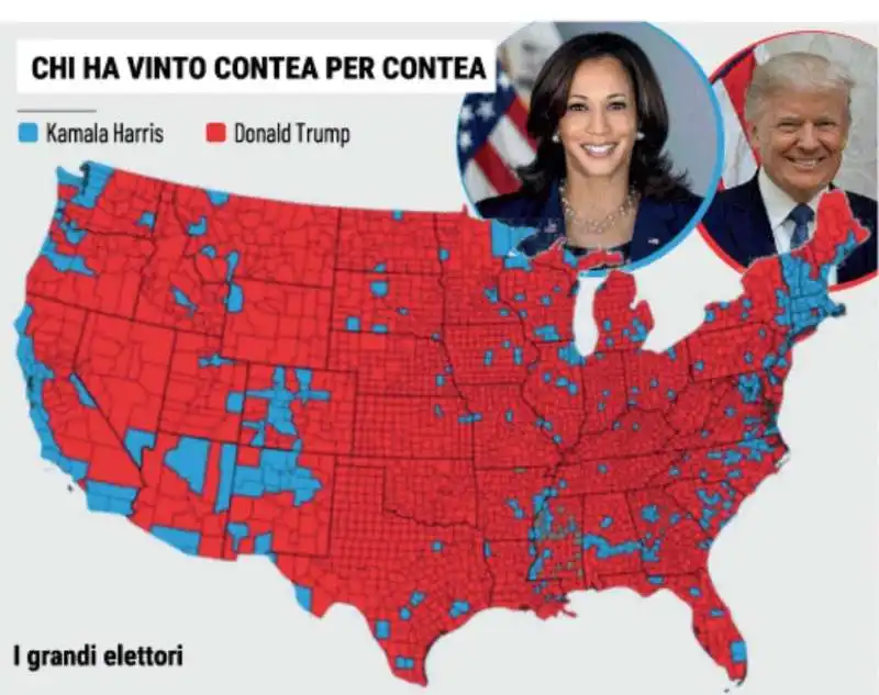 ELEZIONI PRESIDENIZIALI AMERICANE 2024 - TRUMP E KAMALA HARRIS - CHI HA VINTO NELLE CONTEE