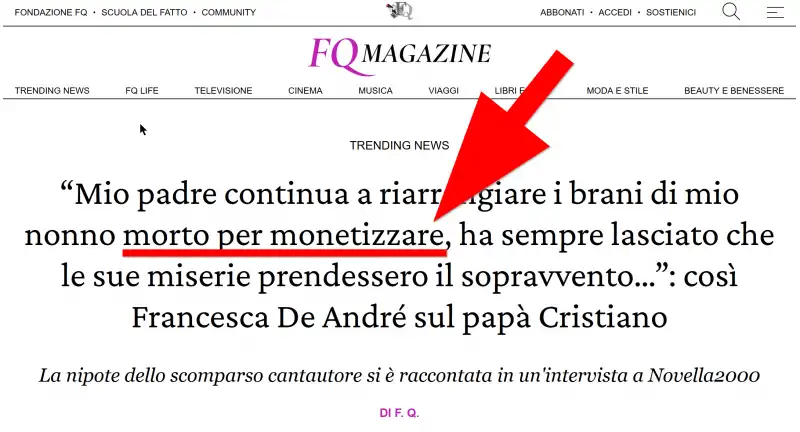 fatto quotidiano, morto per monetizzare