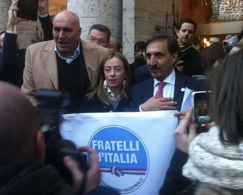  guido crosetto  giorgia meloni   ignazio la russa   presentazione primo simbolo di fratelli d italia 