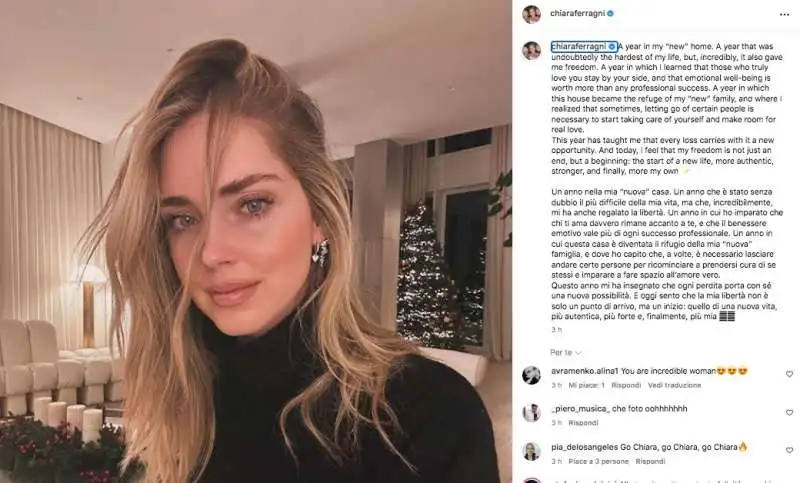 il post di chiara ferragni sull ultimo anno