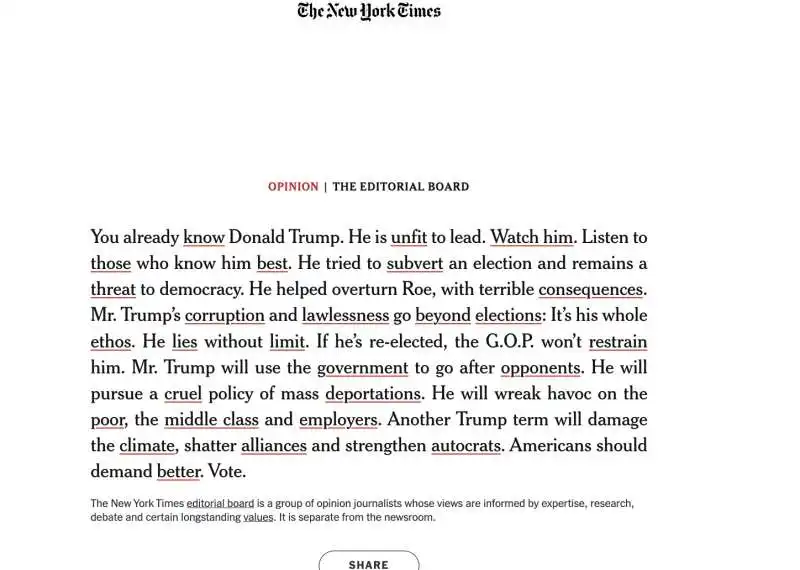 L APPELLO FINALE DEL NEW YORK TIMES CONTRO TRUMP 