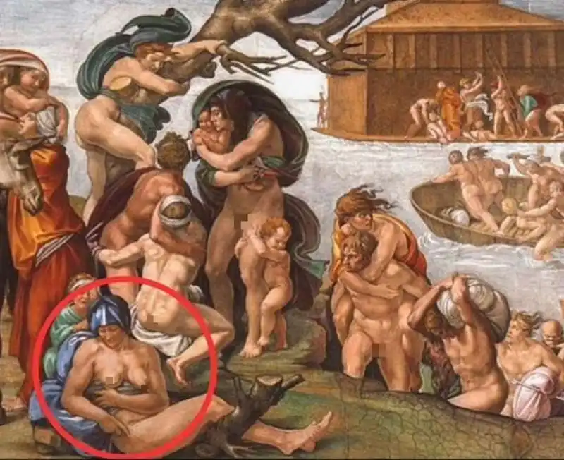 la donna con il cancro al seno nel diluvio universale di michelangelo  2