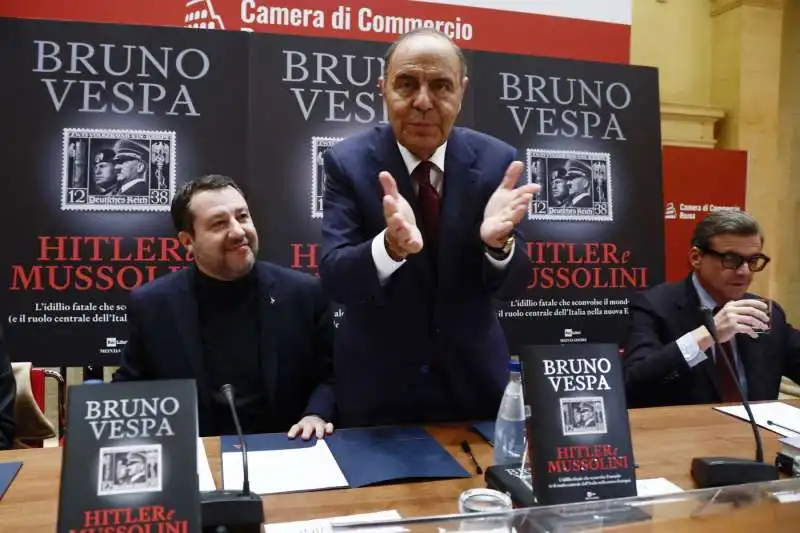 matteo salvini   bruno vespa   carlo calenda 2  foto lapresse   