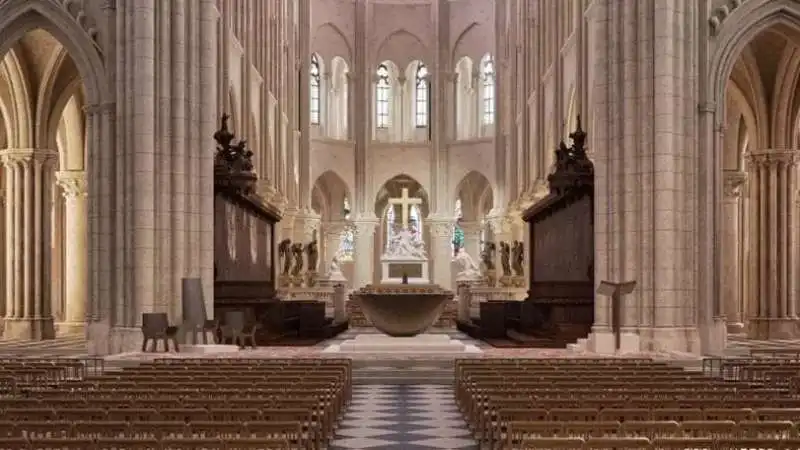 render dei lavori di restauro di notre dame