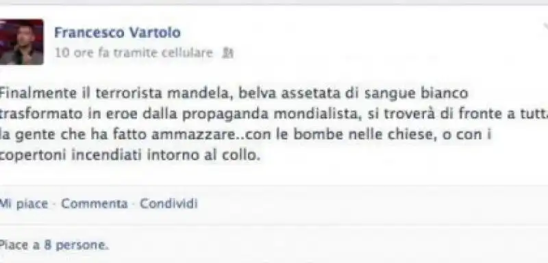 IL POST DI FRANCESCO VARTOLO CONTRO MANDELA 