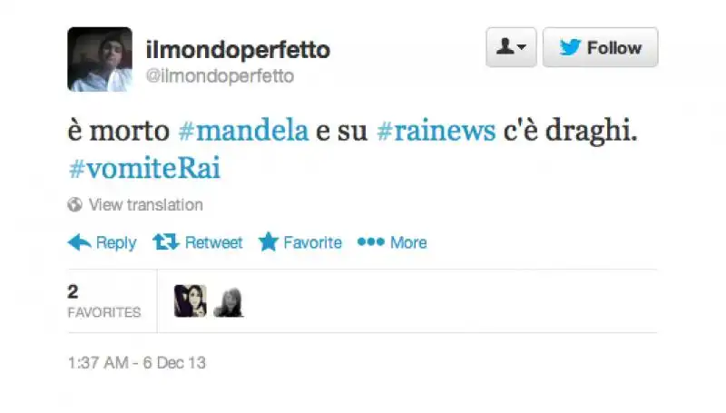 I TWEET SU RAINEWS E MANDELA 