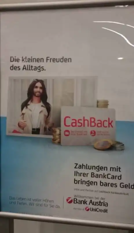 conchita wurst tappezza tutti i bancomat unicredit in austria