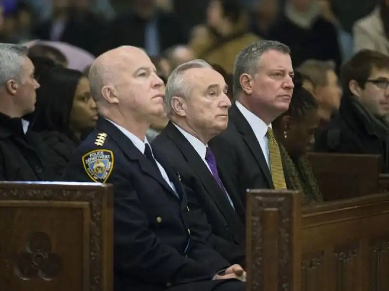 james o'neill, nypd commissioner bill bratton, new york city mayor bill de blasio