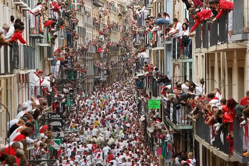 san fermin running of the bulls festival in pamplona, spain