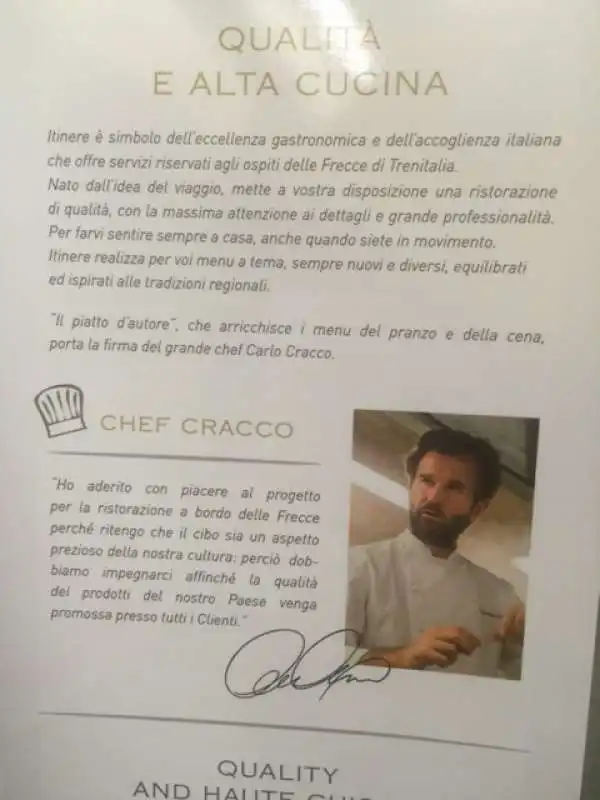 CRACCO MENU SUL FRECCIAROSSA