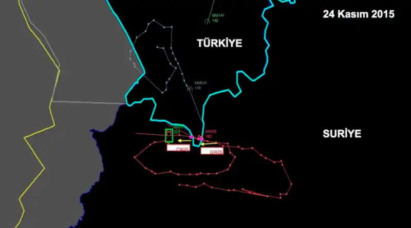 la mappa diffusa dalle autorita turche sul jet russo e la traiettoria