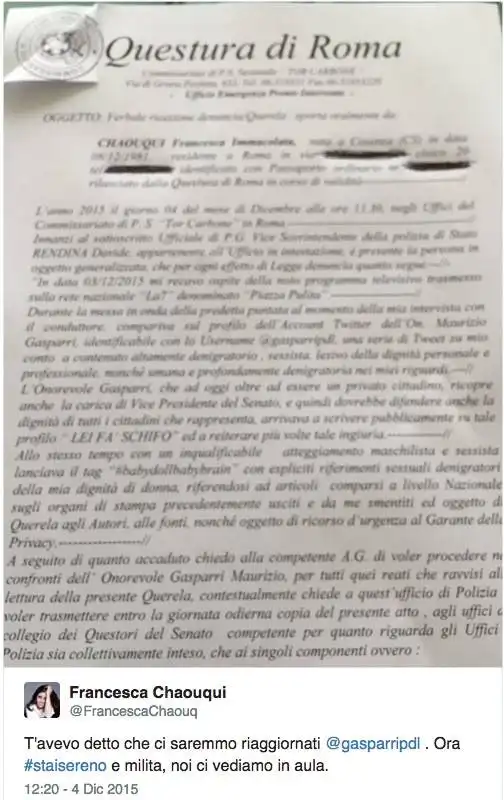 la querela di francesca chaouqui a gasparri