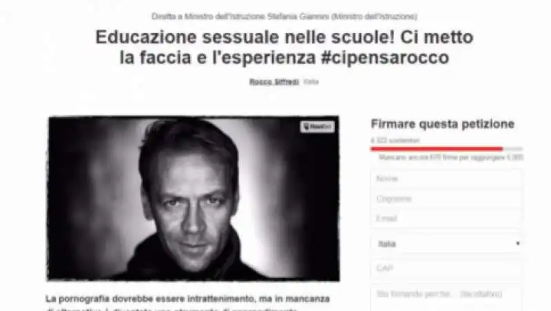 ROCCO SIFFREDI LANCIA LA CAMPAGNA SU CHANGE PER EDUCAZIONE SESSUALE NELLE SCUOLE