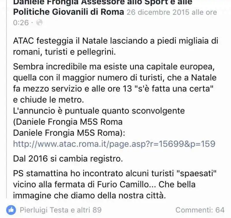 daniele frongia criticava l atac che non manda gli autobus a natale e capodanno