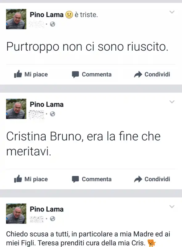 PINO LAMA PROVA A UCCIDERE A LA EX E LO SCRIVE SU FACEBOOK