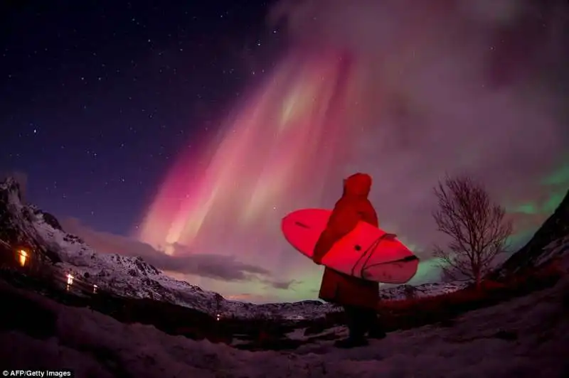 surf e aurora boreale