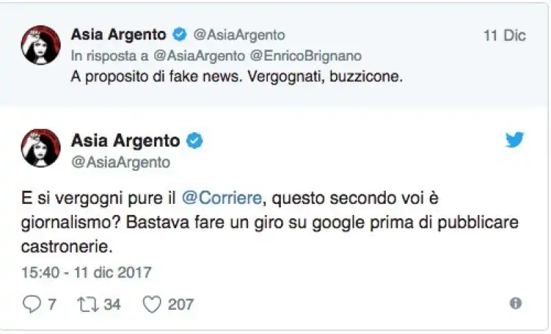 ASIA ARGENTO CONTRO ENRICO BRIGNANO