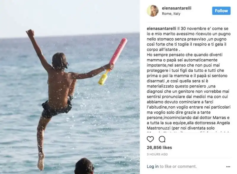 IL POST DI ELENA SANTARELLI SULLA MALATTIA DEL FIGLIO