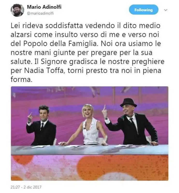 MARIO ADINOLFI SU NADIA TOFFA