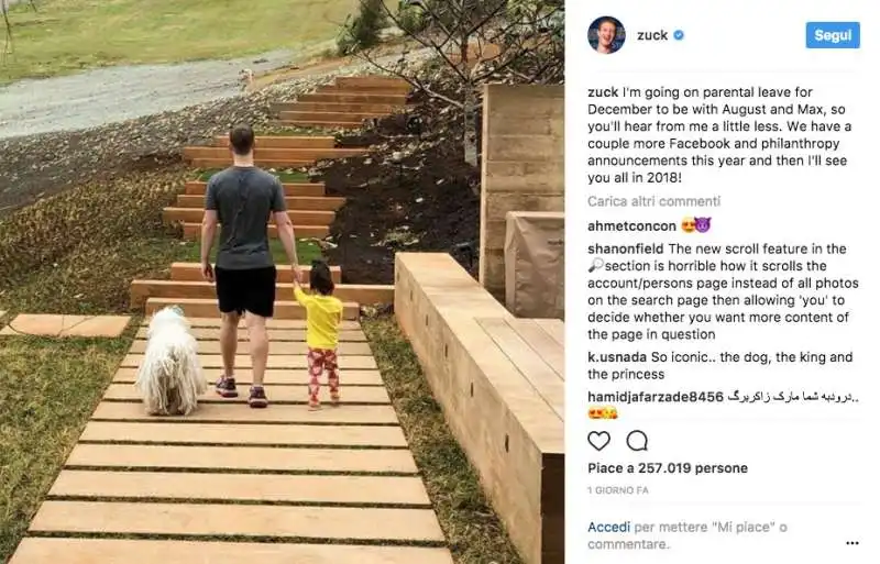 MARK ZUCKERBERG ANNUNCIA IL CONGEDO PARENTALE