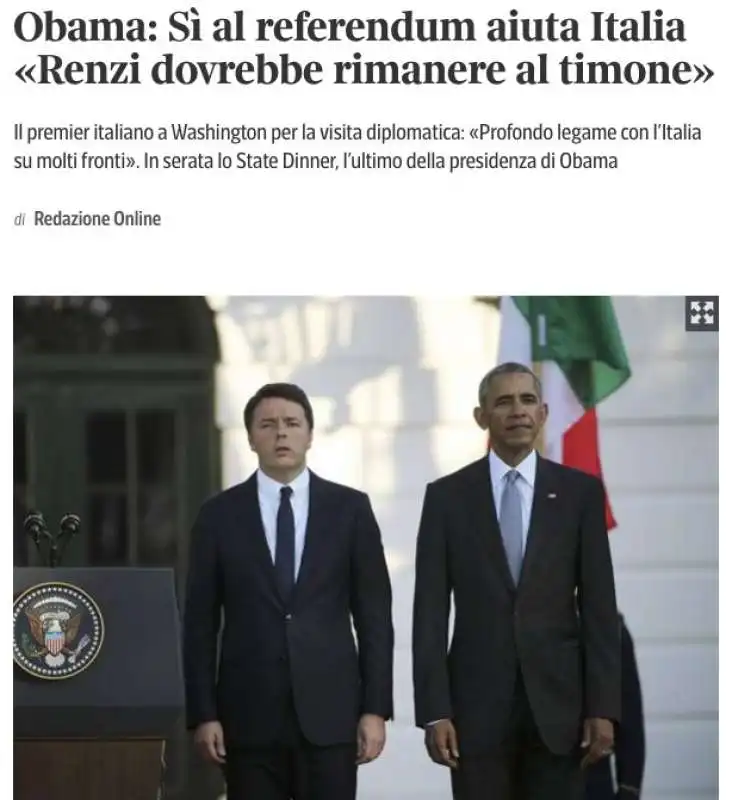 MATTEO RENZI IN VISITA DA OBAMA PER FARSI SPONSORIZZARE IL REFERENDUM