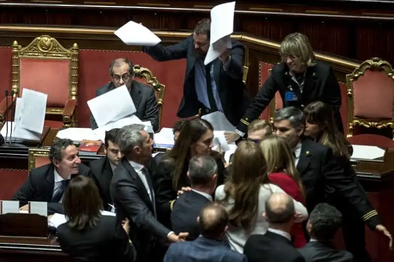 bagarre al senato tria impassibile