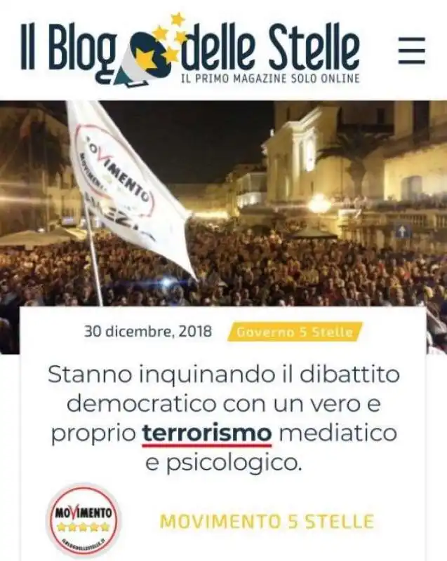 BLOG DELLE STELLE - IL RIFERIMENTO AL TERRORISMO 