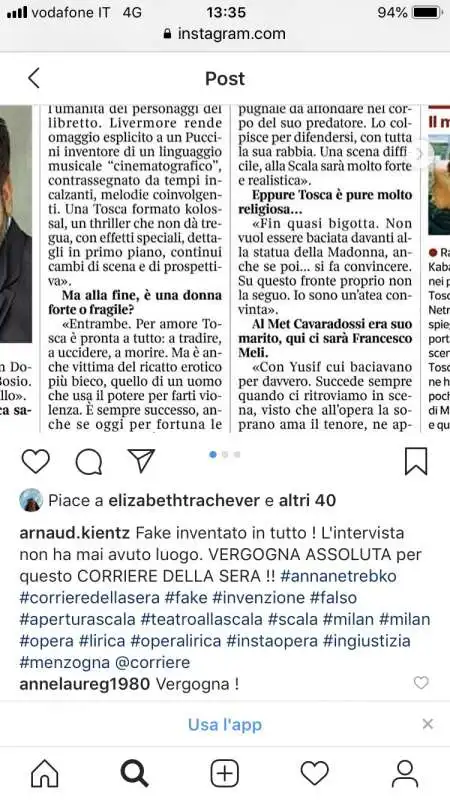 Anna Netrebko vs Corriere della sera