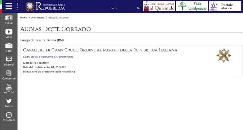 Corrado Augias - Cavaliere di Gran Croce Ordine al Merito della Repubblica Italiana