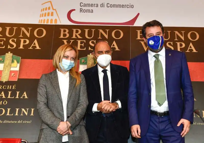 giorgia meloni  bruno vespa  matteo salvini  foto di bacco 