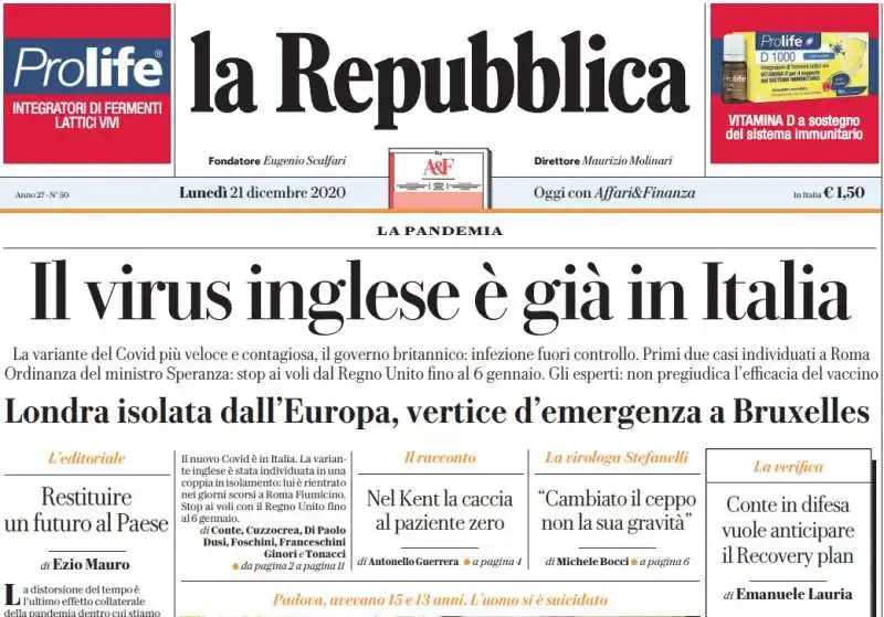 VIRUS INGLESE IN APERTURA DI REPUBBLICA